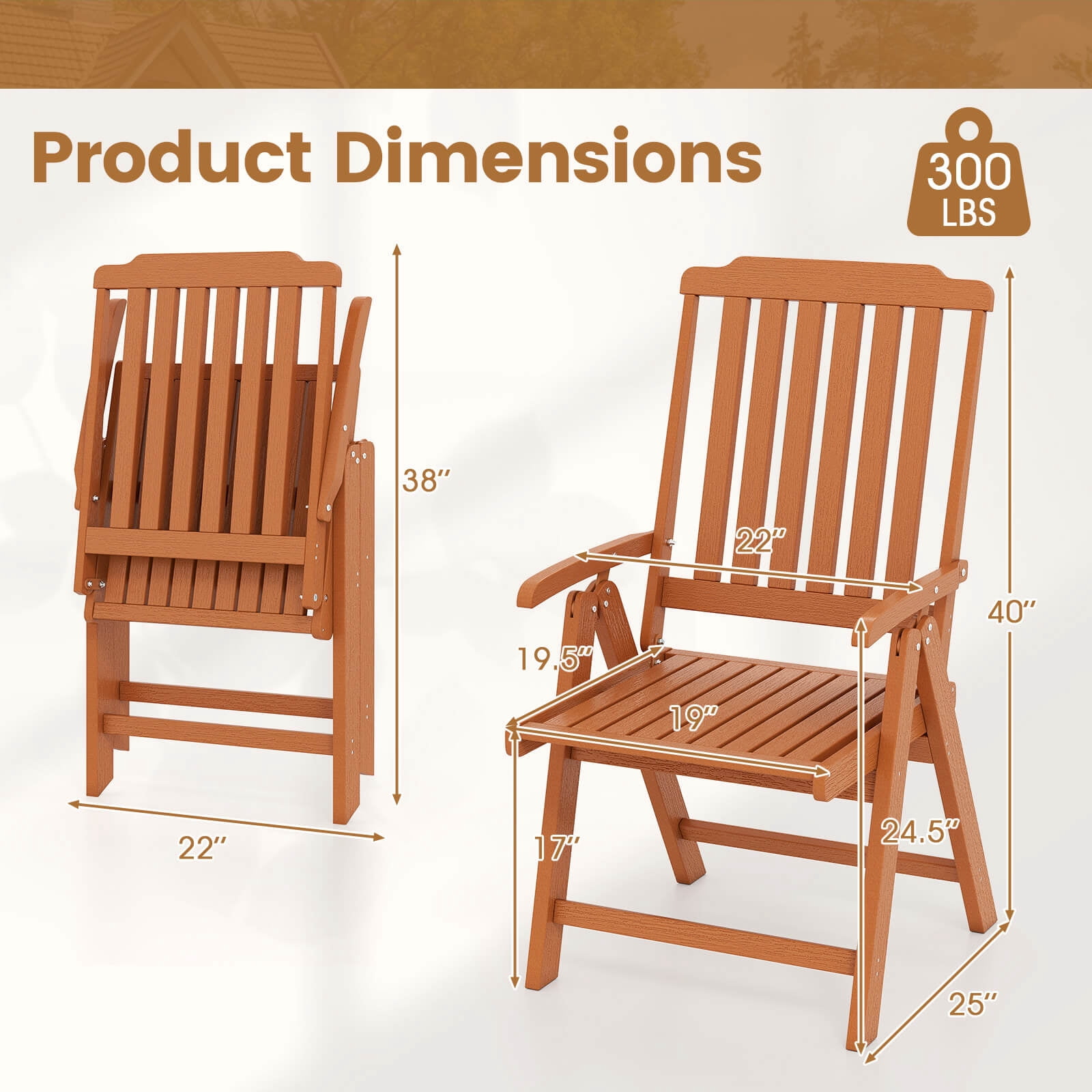 Costway Foldable Patio Chair with Armrest, Curved Back, Slatted Seat for Backyard Deck Brown