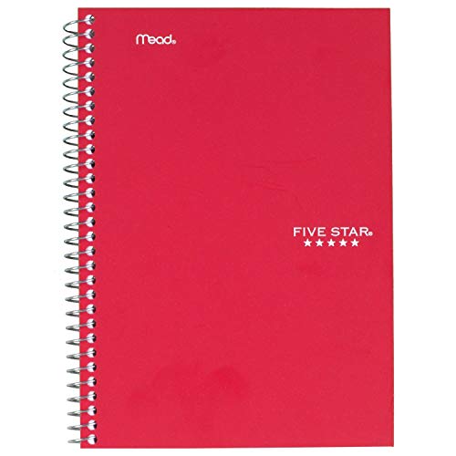 Five Star Spiral Notebook, 2 Subject, College Ruled Paper, 100 sheets, 9-1/2' x 6', Red (72281)
