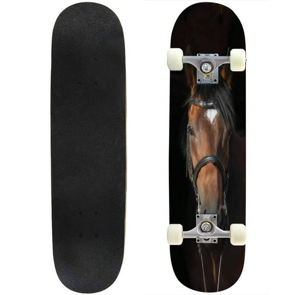 Skateboards Purebred sports dressage horse portrait dark stable Maple Double Kick Standard Skateboard Pro Complete Outdoor for Beginners Adult Gift 31"x8"