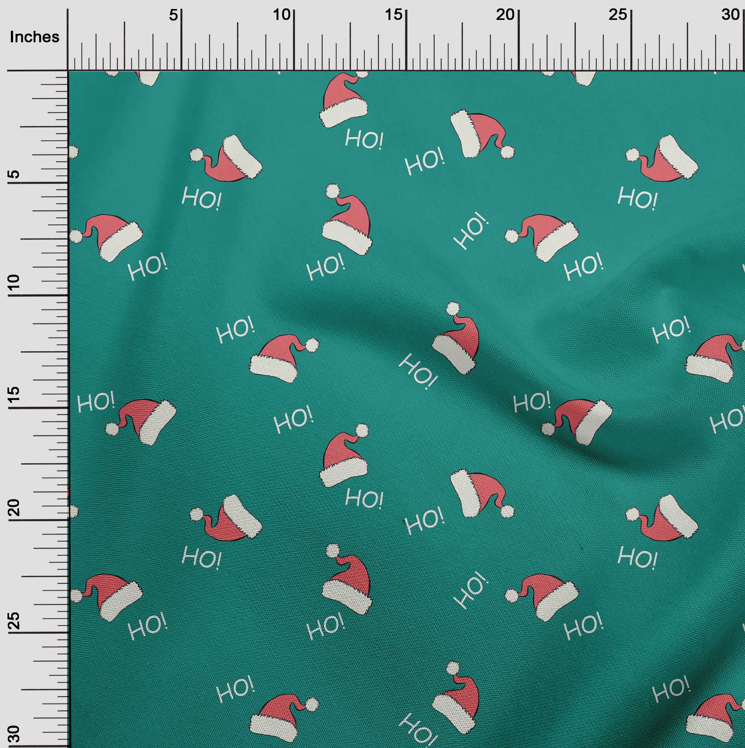 oneOone Cotton Poplin Twill Dark Teal Green Fabric Christmas Hats Craft Projects Decor Fabric Printed By The Yard 56 Inch Wide