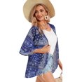 thumbnail image 3 of SUCS Women's Floral Print Puff Sleeve Kimono Cardigan Loose Cover Up Casual Blouse Tops, 3 of 7