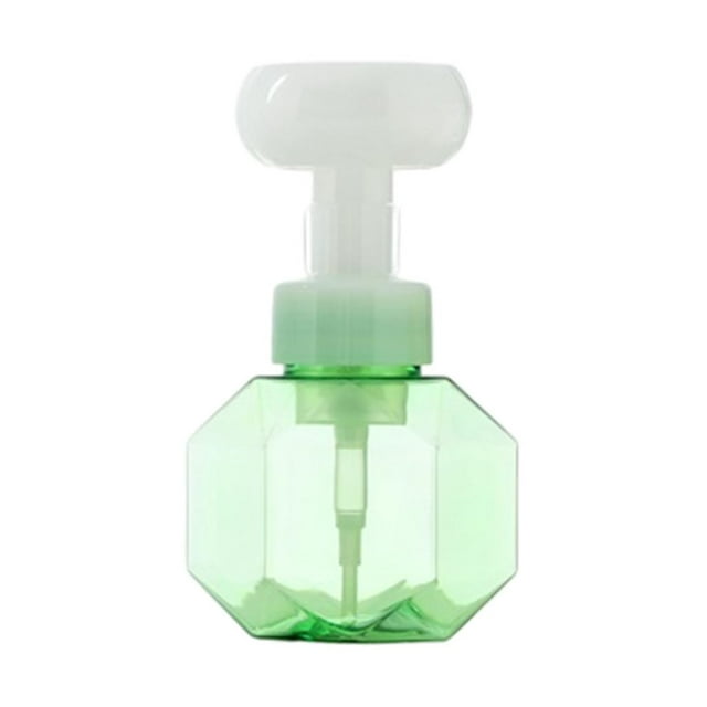 Dispensador de jabón en espuma de plástico con forma de flor, rellenable, para hacer burbujas. Verde