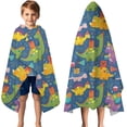 thumbnail image 3 of Blue Cartoon Dinosaurs Party Pattern Hooded Bath Towel，50"x30" for Ages 3 To 12 Kids, Quick Dry Lightweight Soft Microfiber Hood Beach Towel Cover Up for Kids, 3 of 7
