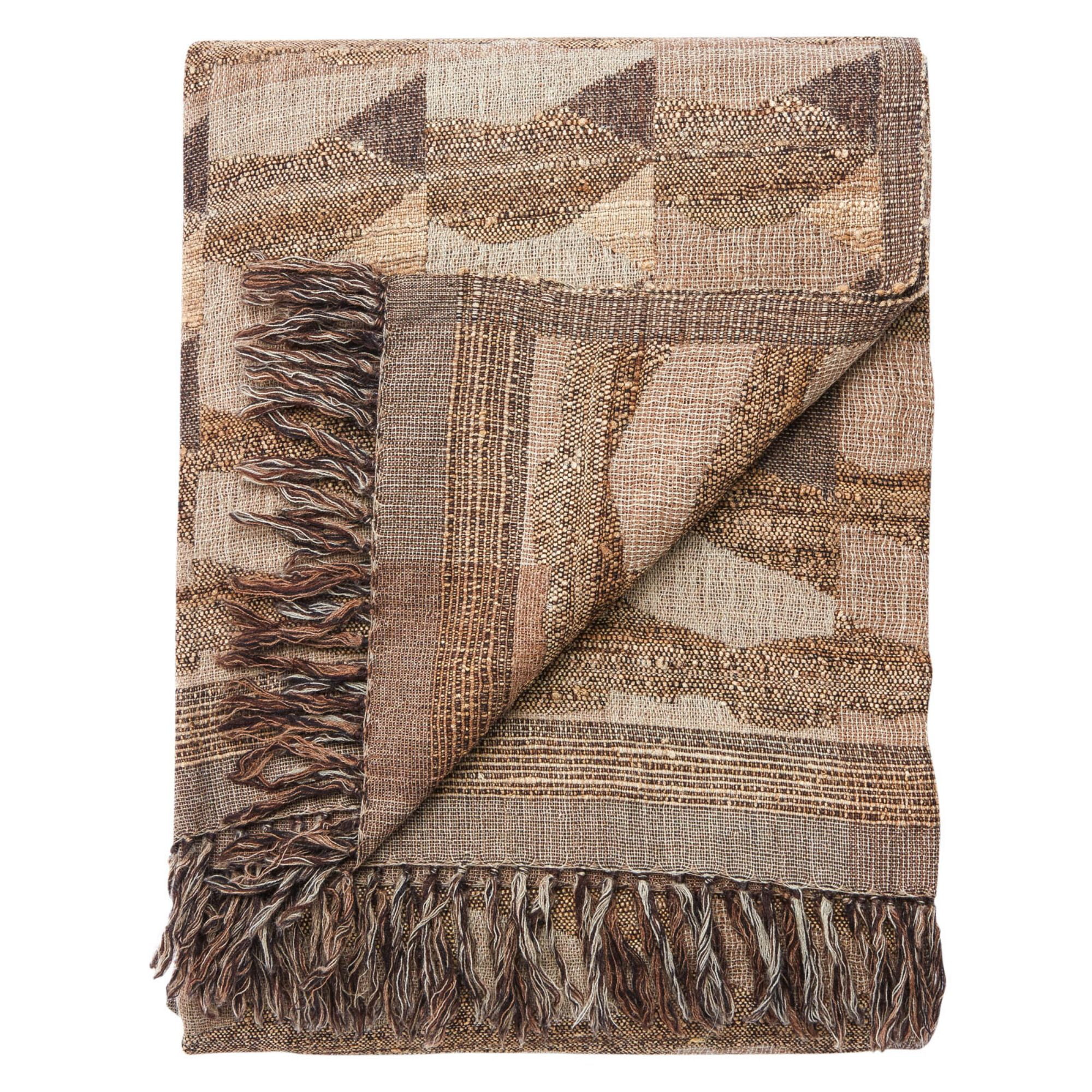 Soft Taupe Brown and Gray Contemporary Fringed Throw Blanket 52" x 68