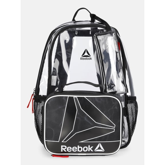 Reebok Kids' Dana17" Clear Backpack, Lunch Bag and Pencil Case Set, 3-Piece, Black