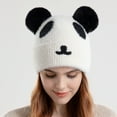 thumbnail image 2 of Bibifish Womens Panda Shape Knit Beanie Hat With Fluffy Ear Decor Soft Stretchy Lightweight Hat Daily Casual Wear Cute Stylish Hats, 2 of 6