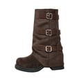 thumbnail image 2 of Women's Chunky Heel Mid Calf Boots, Belt Buckle Suede Platform Leather Boots with Breathable Lining and Lightweight Sole, Trendy Footwear for Daily Leisure, 2 of 7