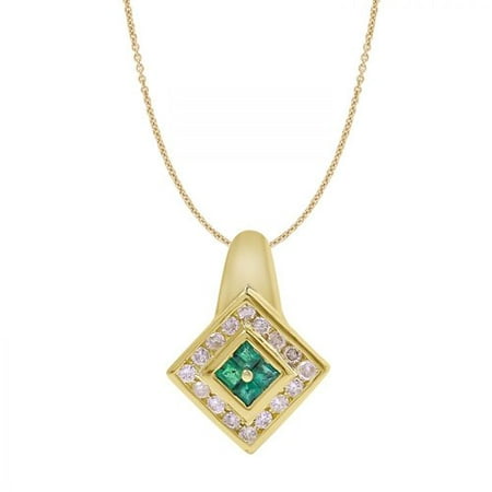 Ladies 0.41 Carat Diamond And Emerald 14K Yellow Gold Necklace