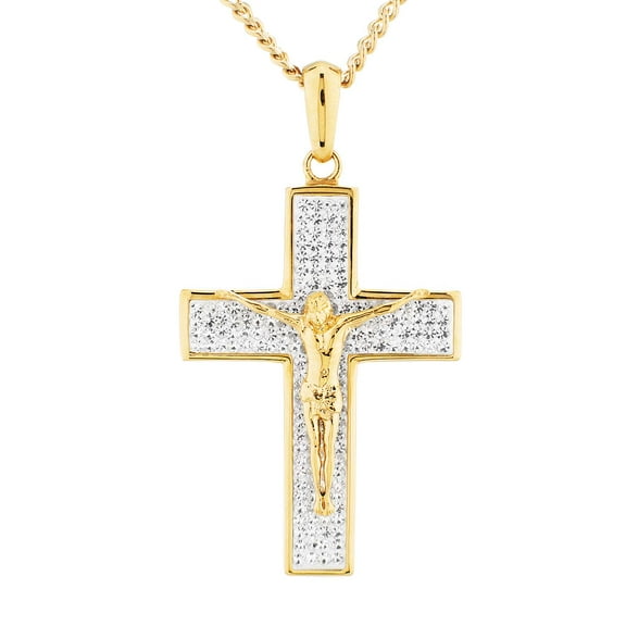 316L Stainless Steel Gold IP Plated Crystal Cross Necklace 24 Inches