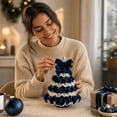 thumbnail image 5 of Miwamany Small Knitted Christmas Tree Tabletop Decor Mini Crochet Christmas Tree with Star Topper Navy Bow Pearl Ornaments Handcrafted Xmas Tree Home Decoration, 5 of 6