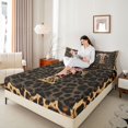 thumbnail image 3 of Manfei Girls Cheetah Print Letter Monogrammed T Queen Sheet Sets 4 Pieces,Teens Kawaii Ribbon Bowknot Bed Set,Breathable Home Decor, 3 of 5