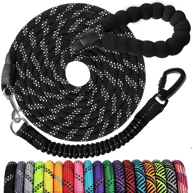 Long Dog Leash 25 FT: Heavy Duty Rope Leashes for Dogs Training with Swivel Lockable Hook Reflective Threads Bungee and Padded Handle - Dog Lead for Large Small Medium Dogs Outside Walking Hiking