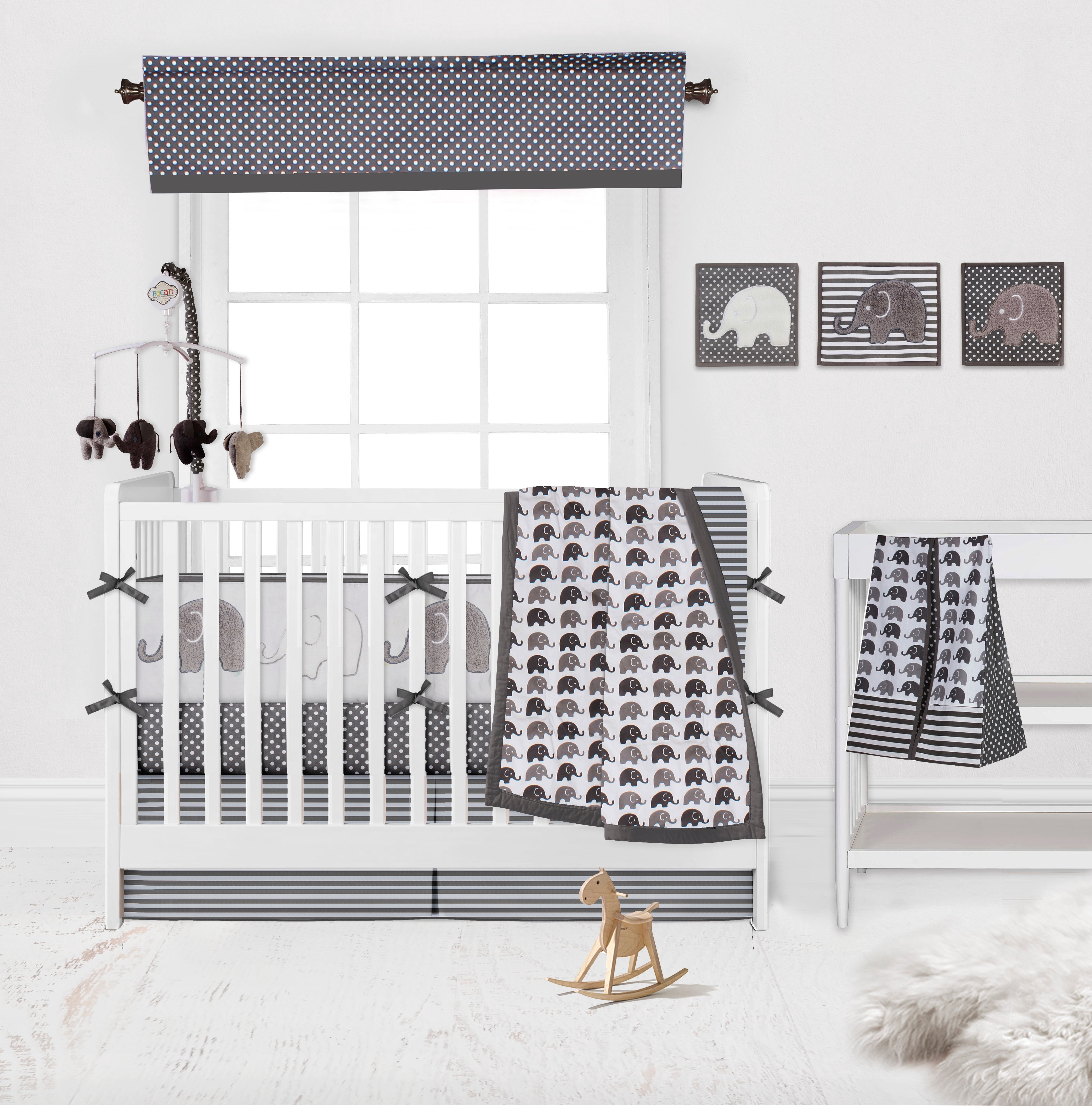 Bacati - Elephants White/Grey Musical Baby Crib Mobile