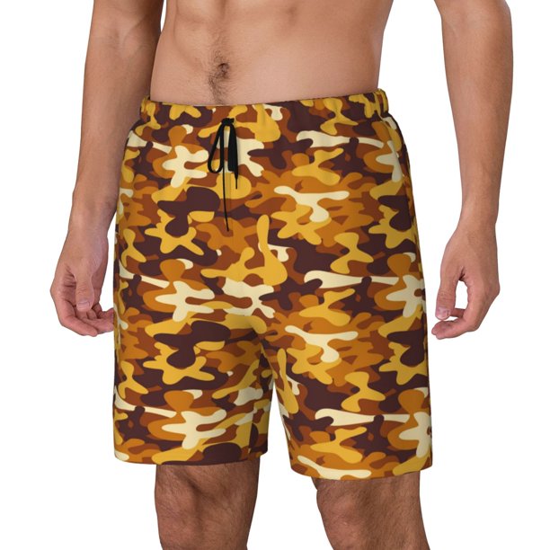 Balery Desert Camouflage Bañador para hombre, shorts de playa de secado rápido con entrepierna y forro de compresión-3X-Large