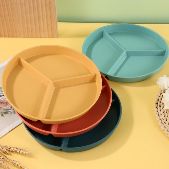 Sentmoon Serving Trays Trays Dinner Plates 10 Inch Diameter Plastic Three Grids Circular Dining Plates Thickened Heat-resistants Household Breakfast Fruit Plates