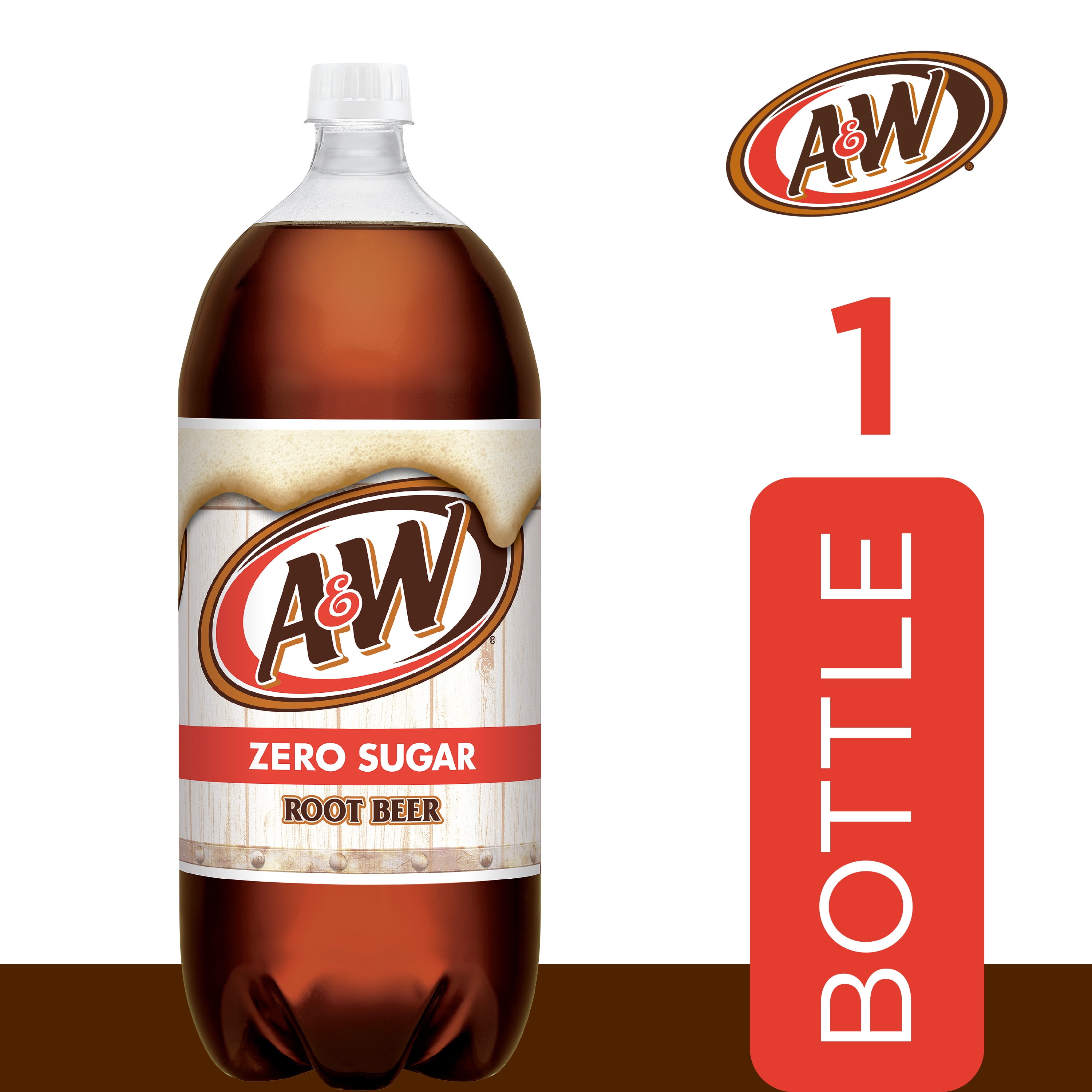 A&W Zero Sugar Root Beer Soda Pop, 2 L, Bottle 