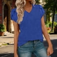 thumbnail image 6 of Feancey Womens V Neck T-Shirts Eyelet Petal Sleeve Summer Tops Dressy Casual Business Blouse Comfy Loose Pullover Tees Birthday Gifts Blue XXL, 6 of 10