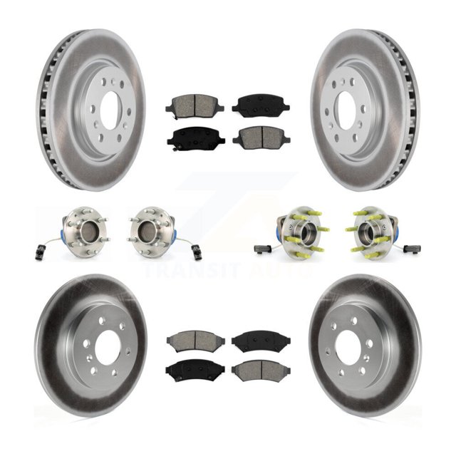 Transit Auto Front Rear Hub Bearings Assembly Coated Disc Brake Rotors and Semi-Metallic Pads Kit (10Pc) for Car Pontiac Montana Chevrolet Uplander Buick Terraza 3 Hole Triangular Flange - KBB-112275