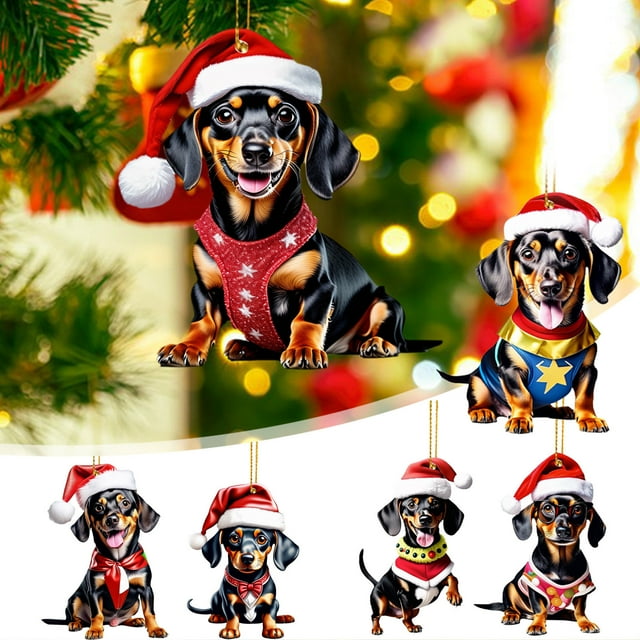 Fiudx Colgante Navideño de Gorro de Perro, Acrílico, Diseño Colorido y Brillante, Fácil de Colgar, Decoración para Árbol de Navidad, Versátil para El Hogar, Coche y Regalos, Tamaño de 8 Cm.