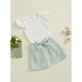 thumbnail image 3 of Suealasg Toddler Girls Summer Outfits 6M 1T 2T 3T Kids Girls Fly Sleeve Ribbed Tops with Bow Tweed Mini Skirt Set 2Pcs Baby Girls Clothes Set, 3 of 9