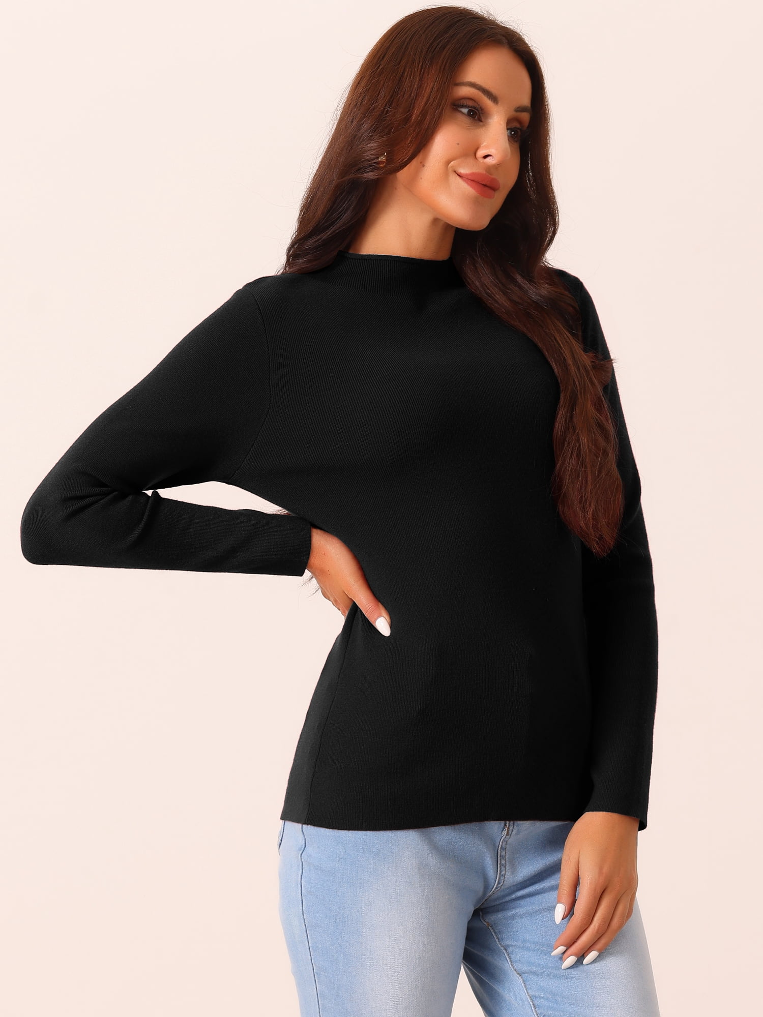 DARING DIVA Mock Neck Ribbed Knit Slim Fit Pullover Sweater Top M Black