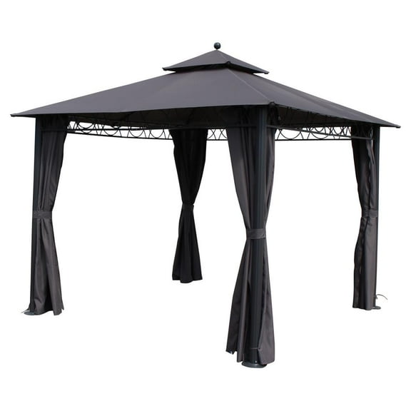 International Caravan St. Kitts 10-foot Aluminum/ Polyester Double-vented and Drapes Square Gazebo, Grey