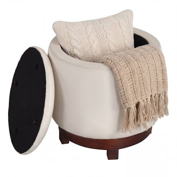 Costway 360° Swivel Velvet Foot Rest with Hidden Storage, 400 Lbs Weight Capacity for Home White and Walnut