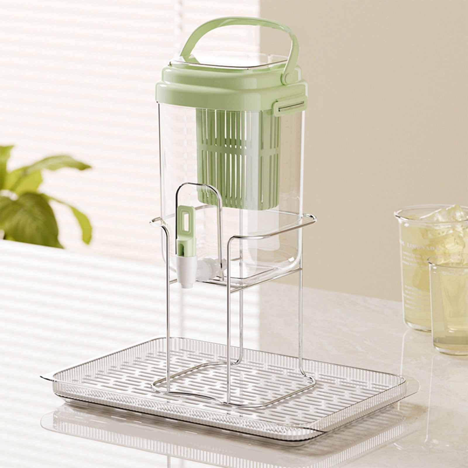 Refrigerator Cold Water Bottle with Faucet Large Capacity Beverage Dispenser Fruit Tea Pitcher for Fridge Side Door,Green