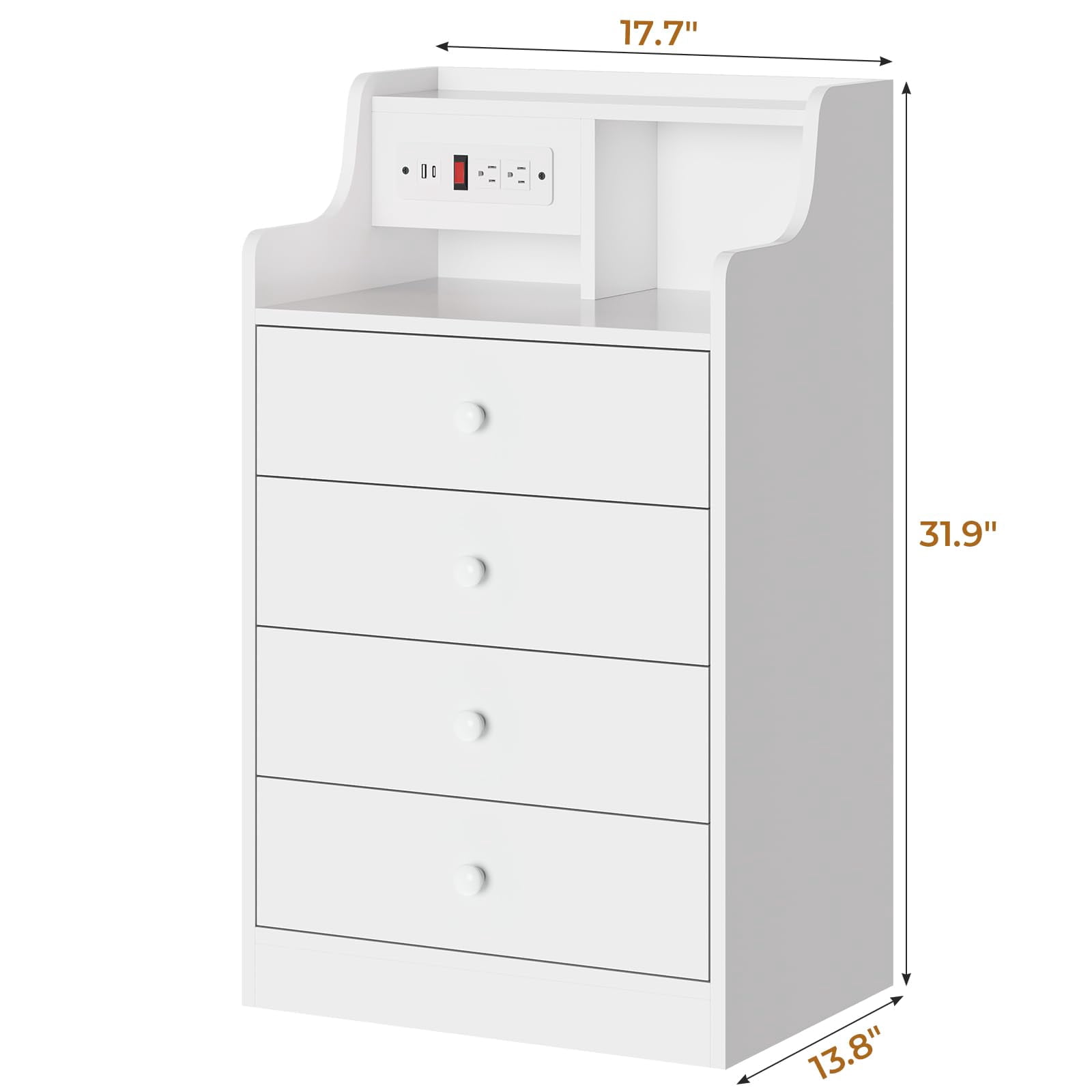 Afuhokles Set of 2 Nightstand with Charging Station, Bedside Table with 4 Drawers,End Table with Hutch, White