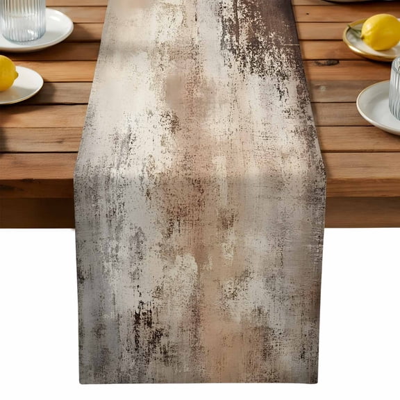 Abstract Art Table Runner, Watercolor Brown Gray Gradient Kitchen Table Runners Dress Scarves for Table Decorations Party/Restaurant/Indoor Outdoor Use, 13x108in
