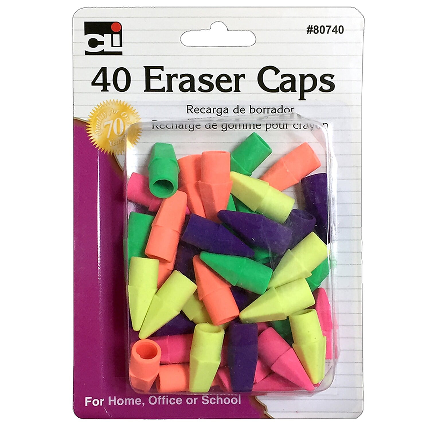 Charles Leonard CHL80740-24 Pencil Eraser Caps,, Assorted Color - Pack of 24