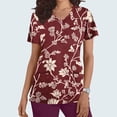 thumbnail image 2 of YOIAVAIOY Wine Nurse Scrubs for Women Short Sleeve Print Medical Scrub Tops Stretch V Neck Tshirts Working Uniform with Pockets L, 2 of 5