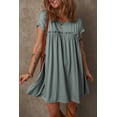 thumbnail image 3 of Women's Mist Green Frilled Gathered Seam Round Neck T-Shirt Dress with Pockets | [ZhiHiMeRi] | (US 12-14)L, 3 of 12