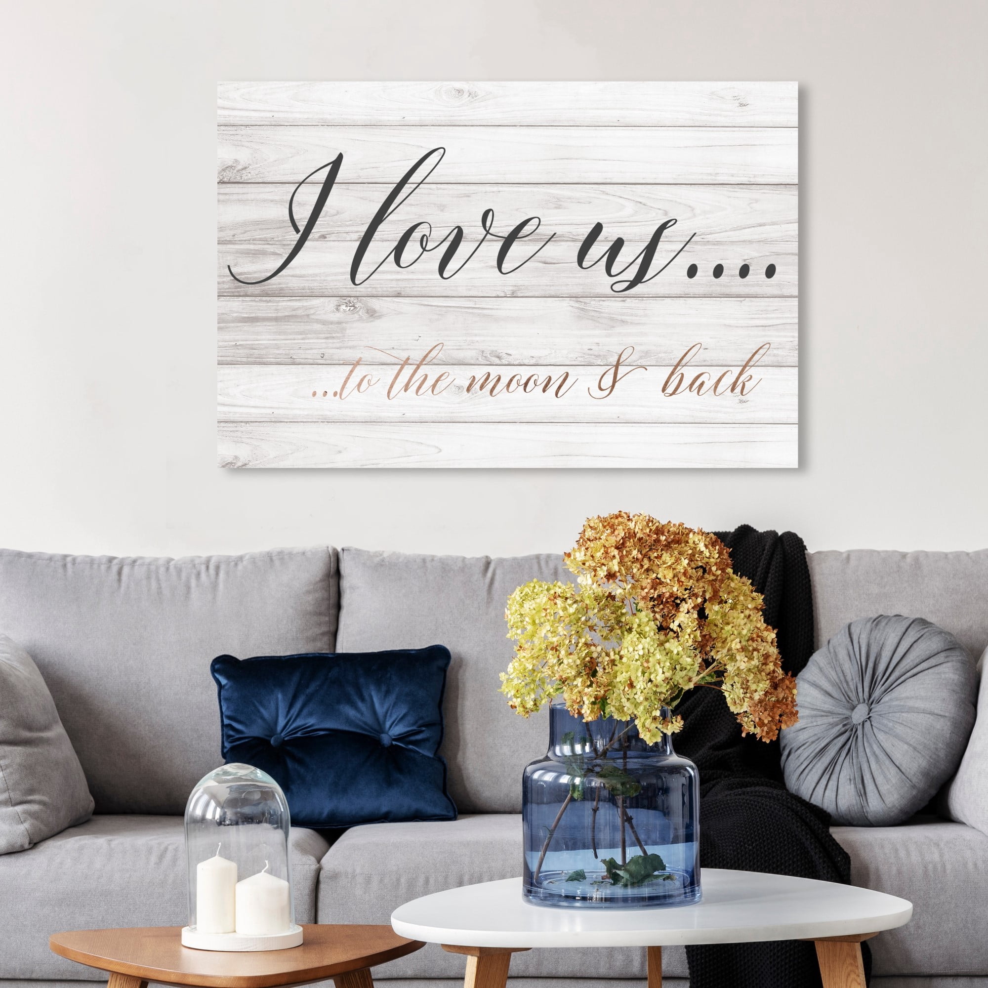 Wynwood Studio 'I Love Us To The Moon and Back Rose Gold' Typography and Quotes Wall Art Canvas Print - Gray, Bronze, 36" x 24"