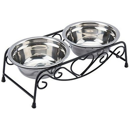 Double Pet Feeder Dishes,Stainless Steel Pet Cat Dog Puppy Food and Water Dish Bowls with Retro Iron (Best Water Dish For Cats)