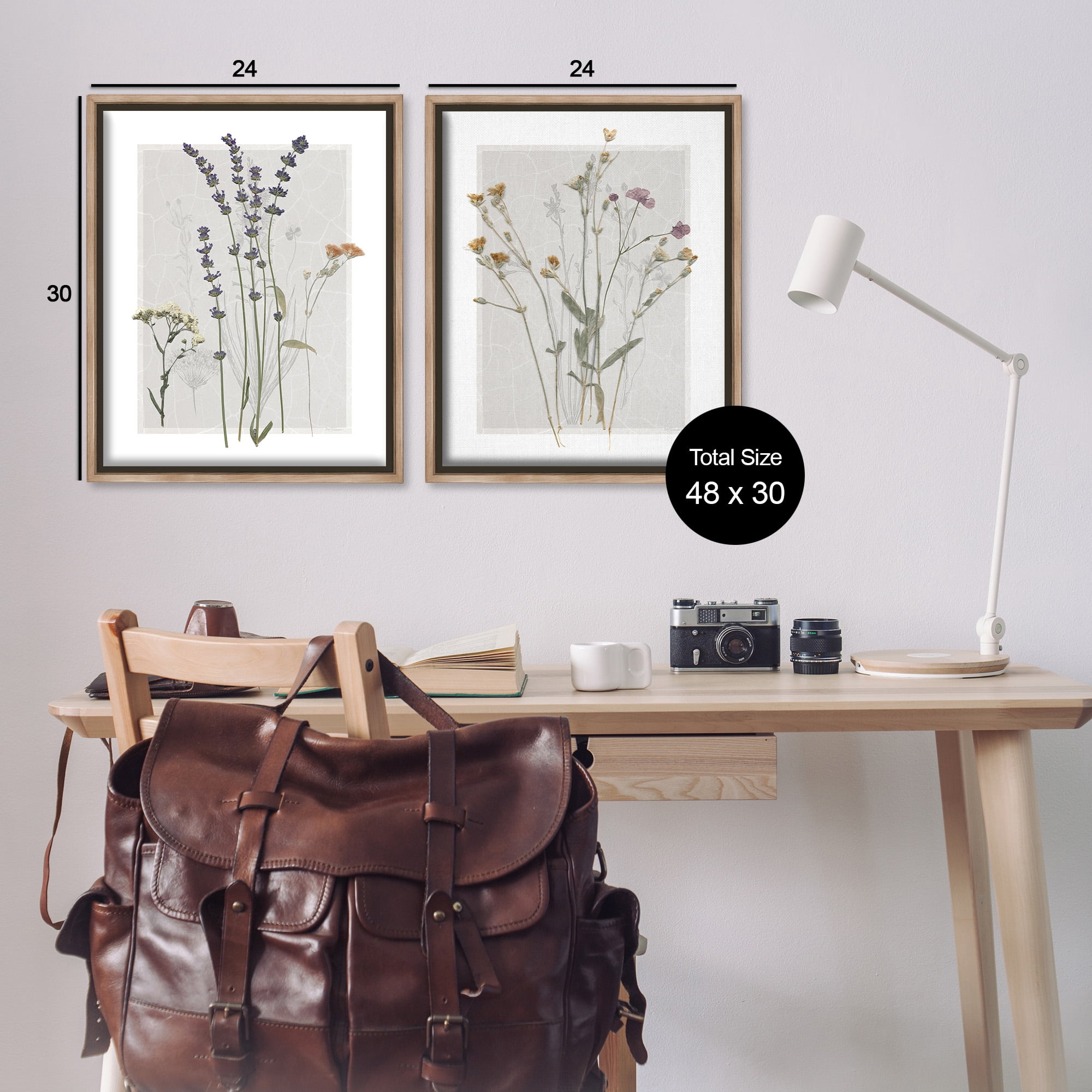 Stupell Industries Delicate Wildflower Herb Sprigs Botanical & Floral Painting Brown Floater Framed Canvas Art Print Wall Art, 25 x 31, Set of 2