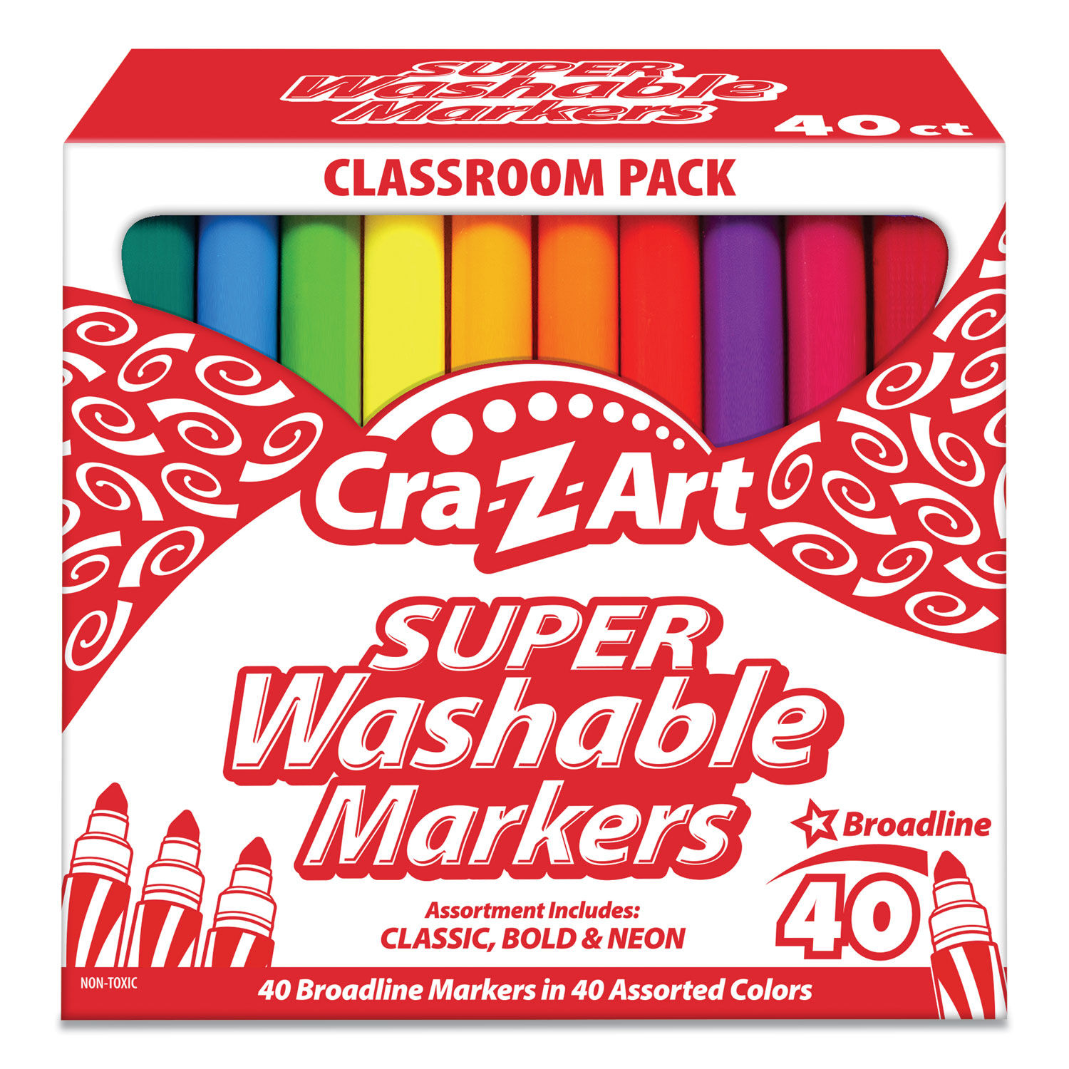 CraZArt Super Washable Markers Broad Bullet Tip, Assorted Colors, 40