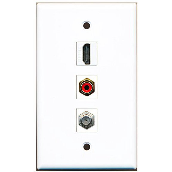RiteAV - 1 Port HDMI and 1 Port RCA Red and 1 Port Coax Cable TV- F-Type Wall Plate
