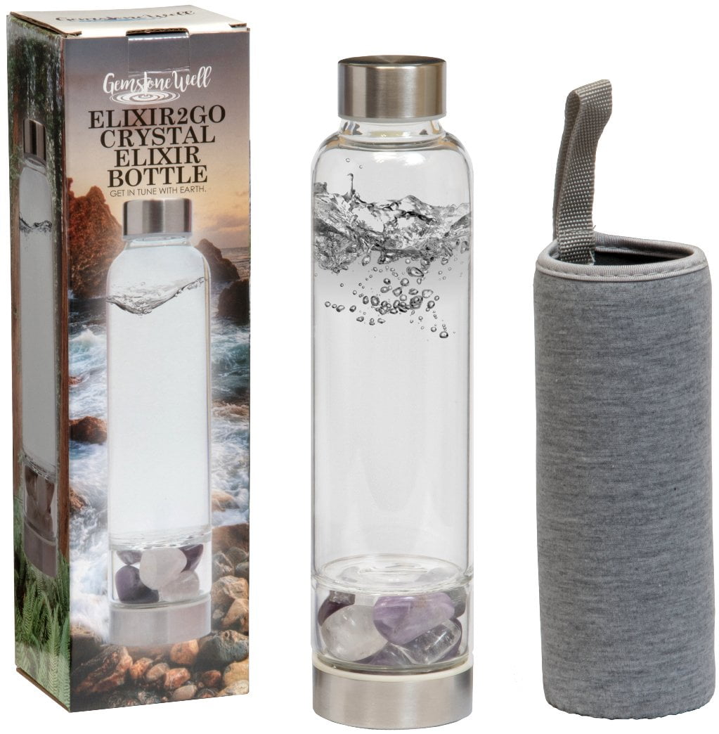 Elixir2Go Crystal Elixir Water Bottle 16oz Gemstone Water Bottle for