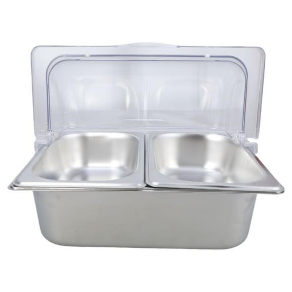 Clear Roll Top Lid 2 Compartment Stainless Steel Food Serving Tray for Party