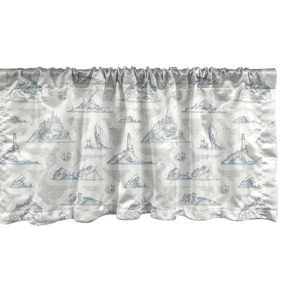 Ambesonne Travel Window Valance, Vintage Castles on Rocks Art, 42" x 18", Blue Grey Ivory