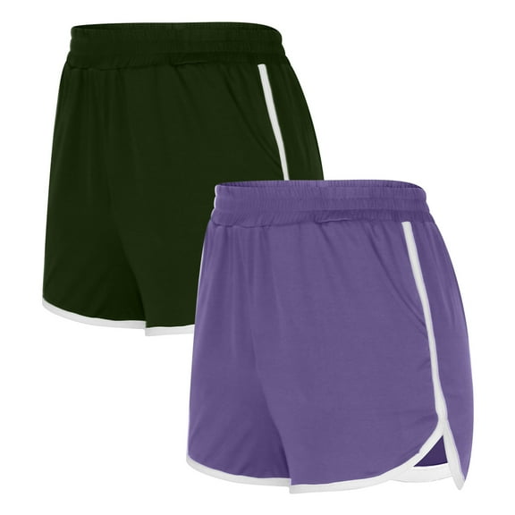 Hvot&aat 2 Pack Athletic Shorts for Womens Classic Dolphin Short Solid Color Pants Trendy Beach Shorts With Pockets