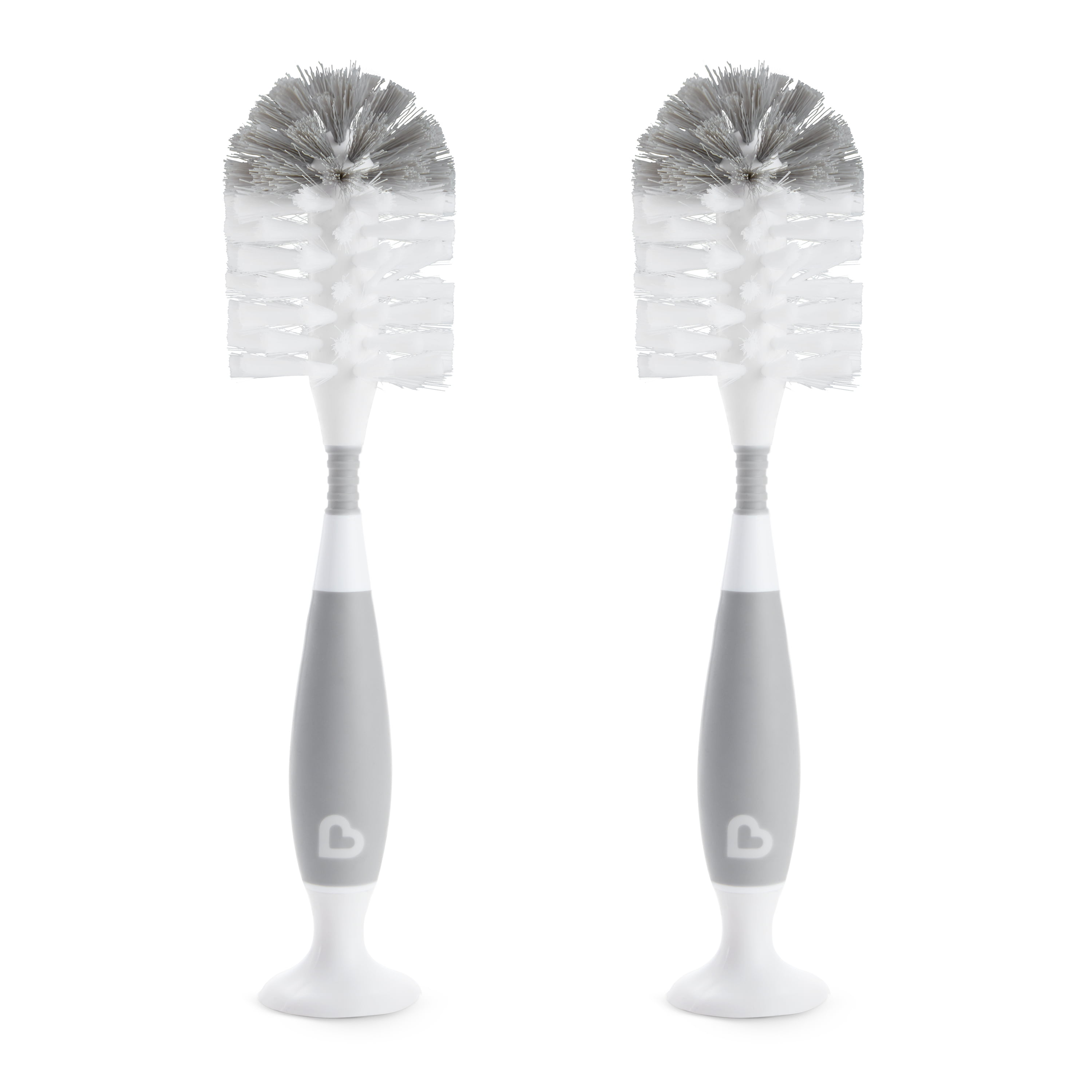 Munchkin Bristle Baby Bottle Brush with Suction Base, 2 Pack, Gray, Unisex
