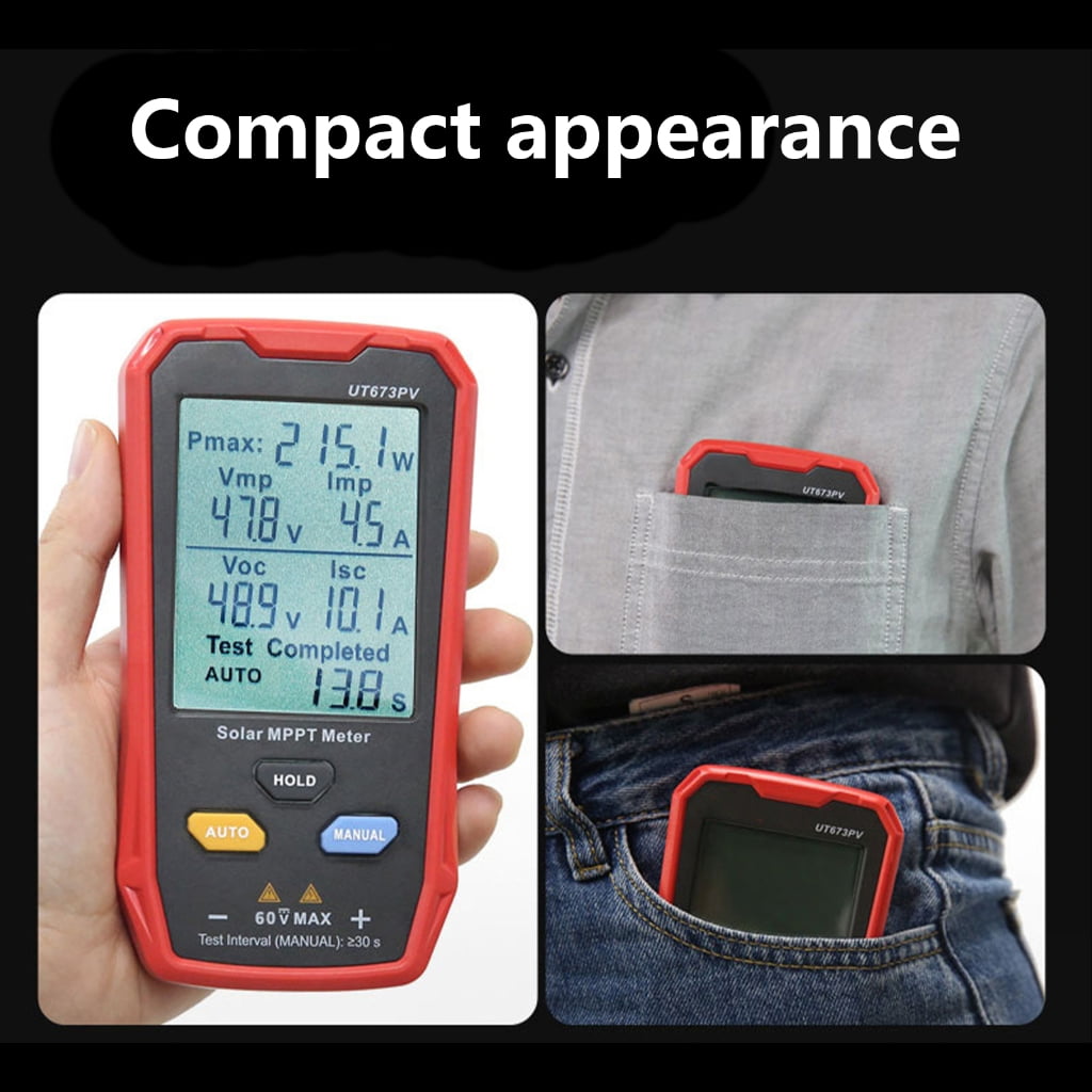 Solar MPPT Meter 800W Photovoltaic Multimeter Solar Panel Tester with Large LCD Screen Tester for Solar Testing
