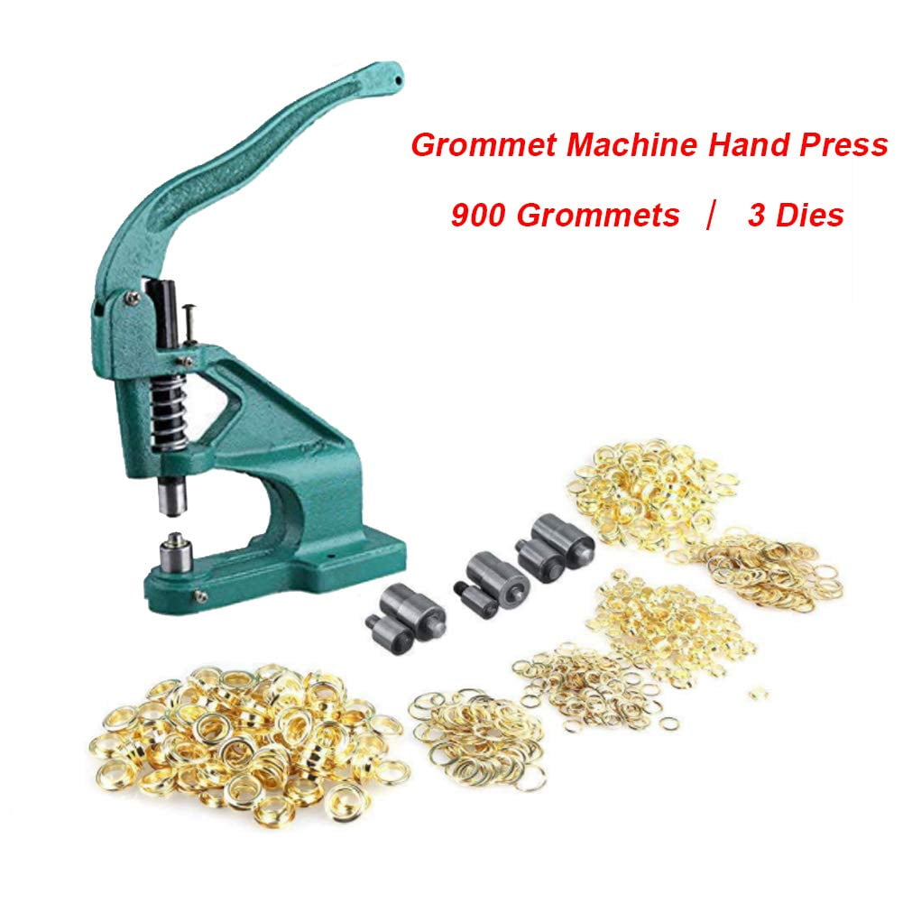 Eyelet Grommet Machine Hand Manual Press Eyelet Punching Machine Rivet Banners Bag Punch Tool with 3PCs Dies and 900PCs Grommets for Dress Makers Arts Crafts 