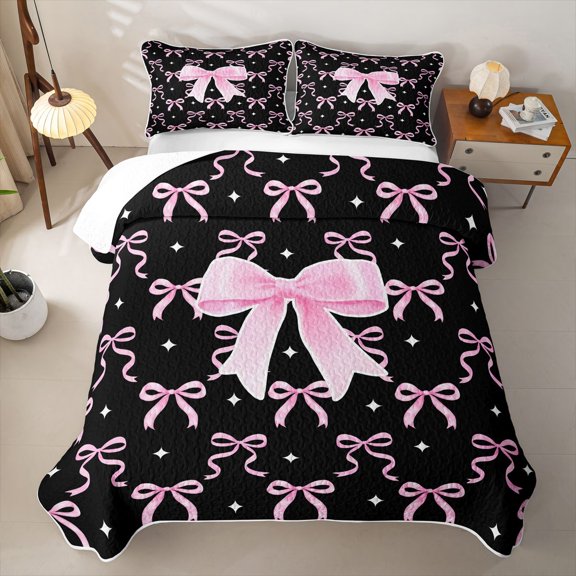 Erosebridal Girly Bow Twin Quilt Set For Kids,Pink Dreamy Princess Style Twin Coverlet Set,2-Piece