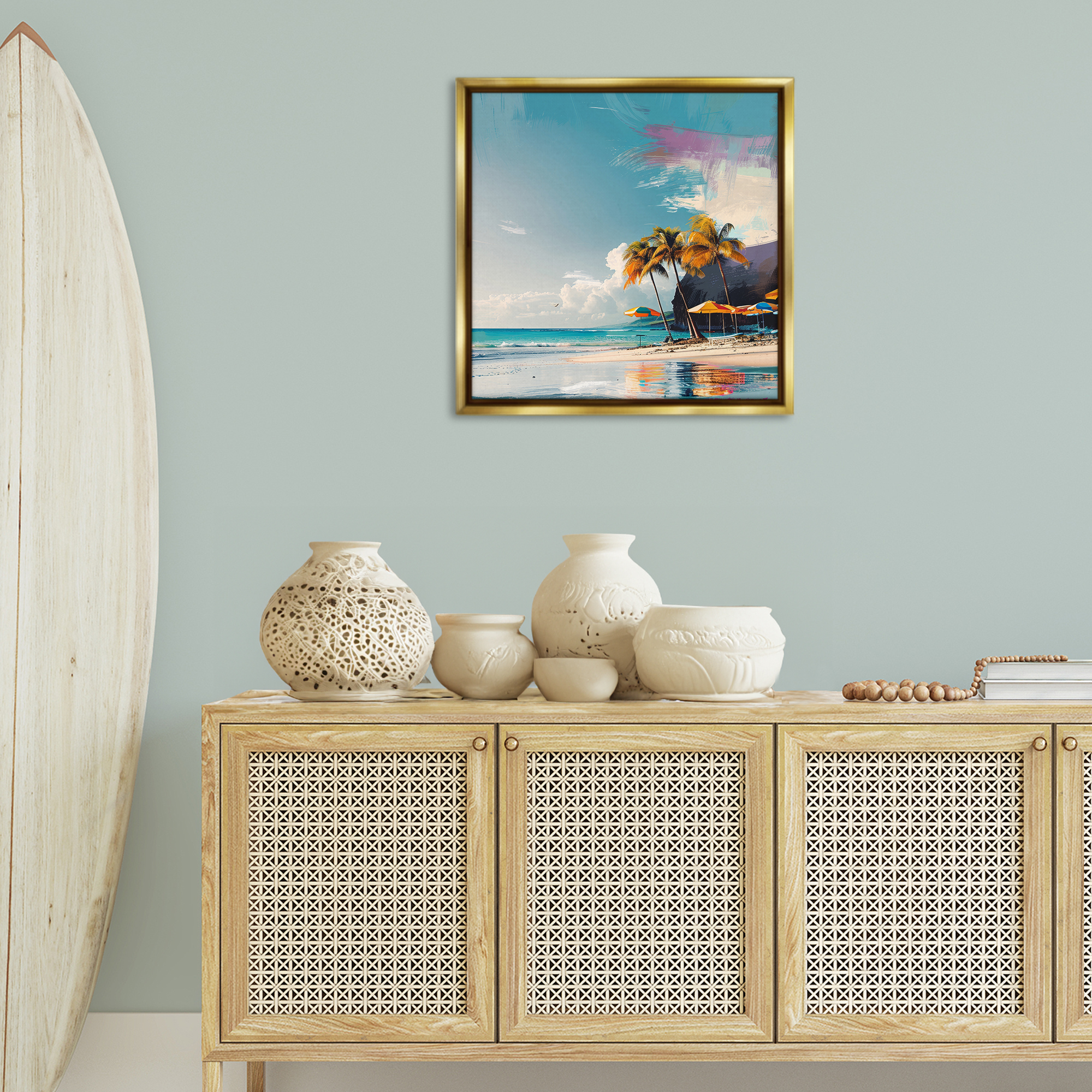 Stupell Industries Contemporary Shoreline Bliss Nautical & Beach Painting Gold Floater Framed Canvas Art Print Wall Art, 25 x 25