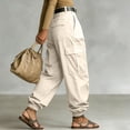 thumbnail image 6 of Karymi Women's Shorts Pleated Cargo Jogger Pants, Solid Wide Leg Long Trousers, Multi Large Flap Side Pockets, Elastic Cuffed Ankle Hem (Belt Not Included) Women's Clothing, 6 of 6