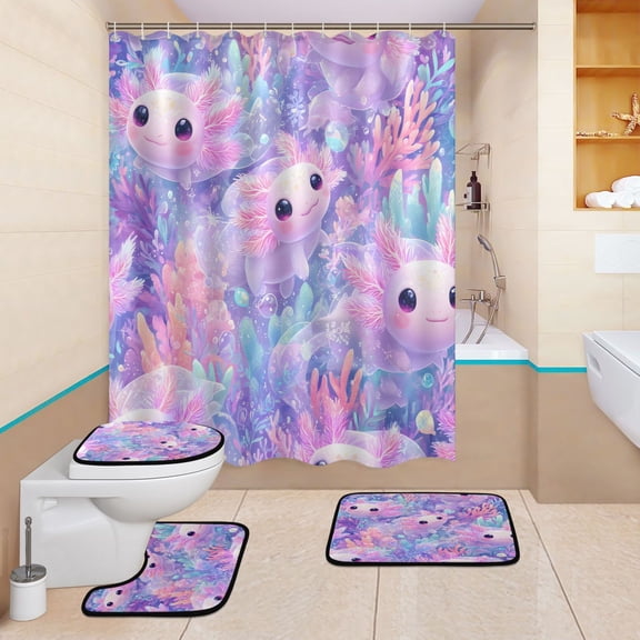 BZSMCE 4PCS Shower Curtain Set Bathroom Decorative Set-Axolotl Pattern