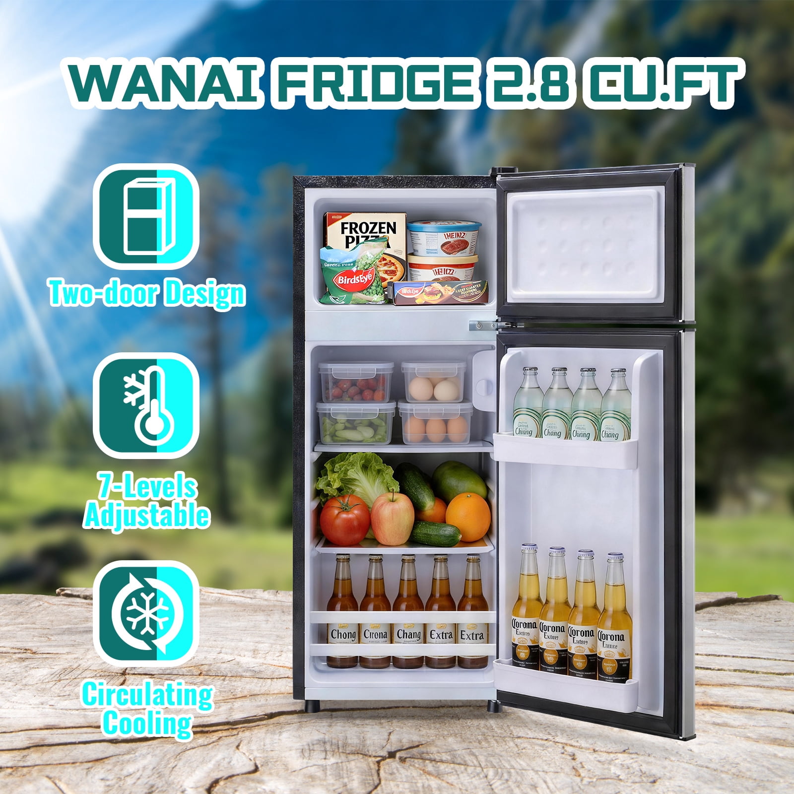 JIEJIA 2.8 Cu.ft Mini Fridge with Freezer Bedroom, 2 Door Office Small Refrigerator, Silver